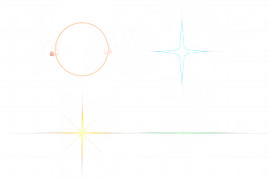 Luminous lines, starry elements radiating across transparent backdrop, offering dynamic visual enhancement for graphic design compositions