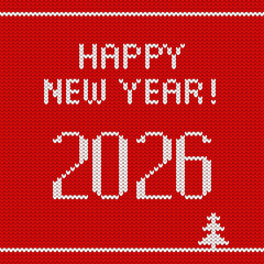 red knitted background. Decorative Christmas poster	

