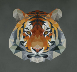 vector illustration of a polygonal-headed tiger and bear, with vector graphics on a gray background.