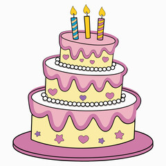 Birthday Cake with Candles and Hearts | Cute Celebration Illustration