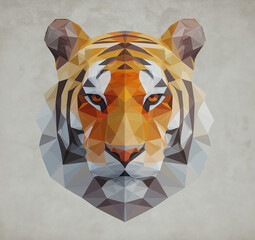 vector illustration of a polygonal-headed tiger and bear, with vector graphics on a gray background.
