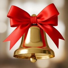 Polished Golden Bell with Red Bow — Classic Holiday Ornament


