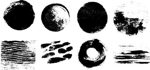 Set of black ink silhouette abstract spots for artistic design and texturing