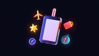 Digital travel planning with icons of adventure and exploration