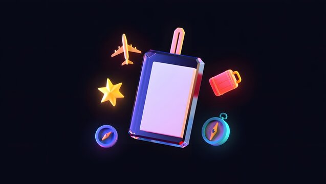 Digital travel planning with icons of adventure and exploration - Powered by Adobe