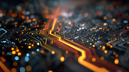 Abstract digital background with technology circuit board texture. Futuristic digital electric tech circuit board pattern background.