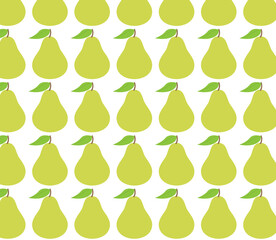 Seamless pattern of yellow green pears with leaves on white background