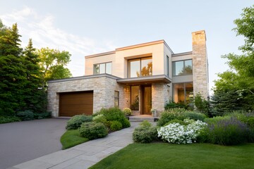 Large house with a driveway and a garage