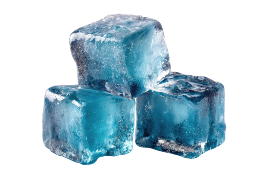 Three turquoise-blue ice cubes stacked