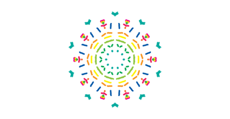 Abstract colorful radial design features vibrant hues and a playful childlike artistic