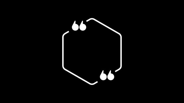 Hexagon quote mark graphic animation. Alpha channel. Transparent background motion design. 4K resolution