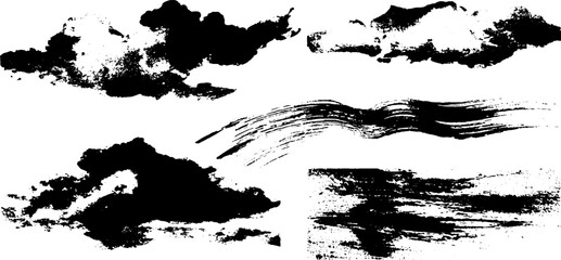 Black ink silhouette set featuring clouds and storm elements for creative designs