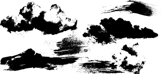 Black ink silhouette of clouds and storm elements for weather-themed designs
