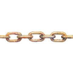 Fototapeta premium Rusted metal chain links on black background for industrial design, cut out