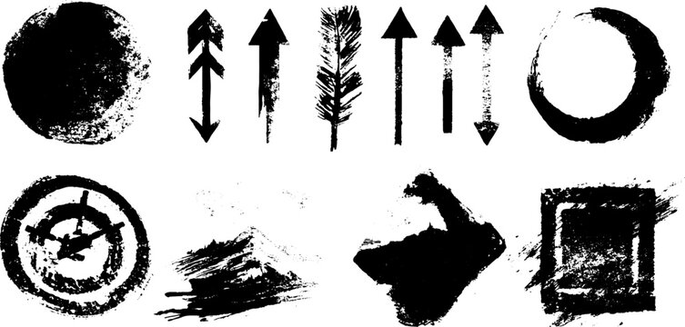 Constructivist poster elements set with black ink silhouettes for urban art design