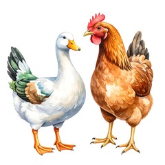 Fototapeta premium Farm animals, duck and hen