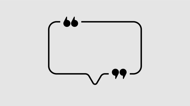 Rectangular quote mark graphic animation. Alpha channel. Transparent background motion design. 4K resolution
