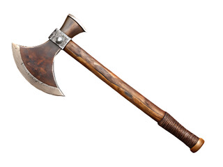 Rustic Viking Axe with Leather Wrapped Handle and Metal Details battle axe medieval weapon isolated on a transparent background