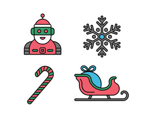Naklejka premium Christmas icons set with snowman snowflake candy cane and sleigh