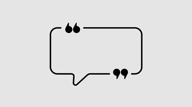 Rectangular quote mark graphic animation. Alpha channel. Transparent background motion design. 4K resolution