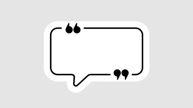 Rectangular quote mark graphic animation. Alpha channel. Transparent background motion design. 4K resolution