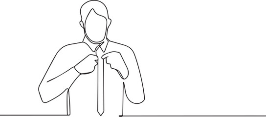 man tying necktie one continuous line art, Vector illustration, One line art, Line art graphic style