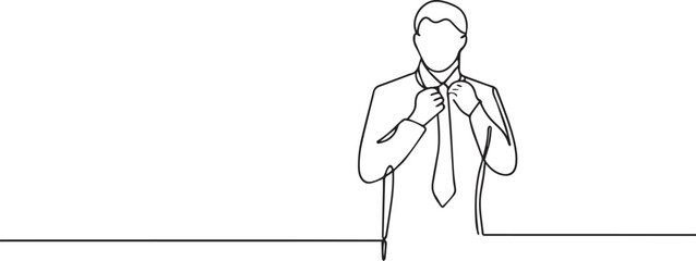 man tying necktie one continuous line art, Vector illustration, One line art, Line art graphic style