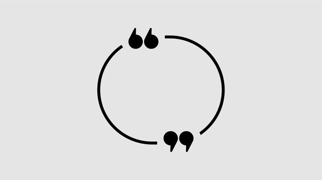 Round quote mark graphic animation. Alpha channel. Transparent background motion design. 4K resolution
