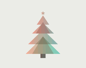 Fototapeta premium Minimalist geometric christmas tree with star on light background