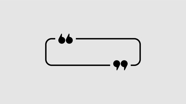 Rectangular quote mark graphic animation. Alpha channel. Transparent background motion design. 4K resolution