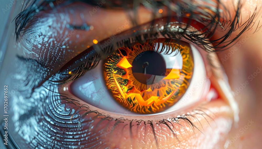 Poster digital eye: a macro shot captures the intricate detail of a person's eye transformed with digital e