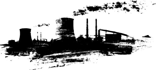 Industrial silhouette scene of factories and pipes in urban grunge style