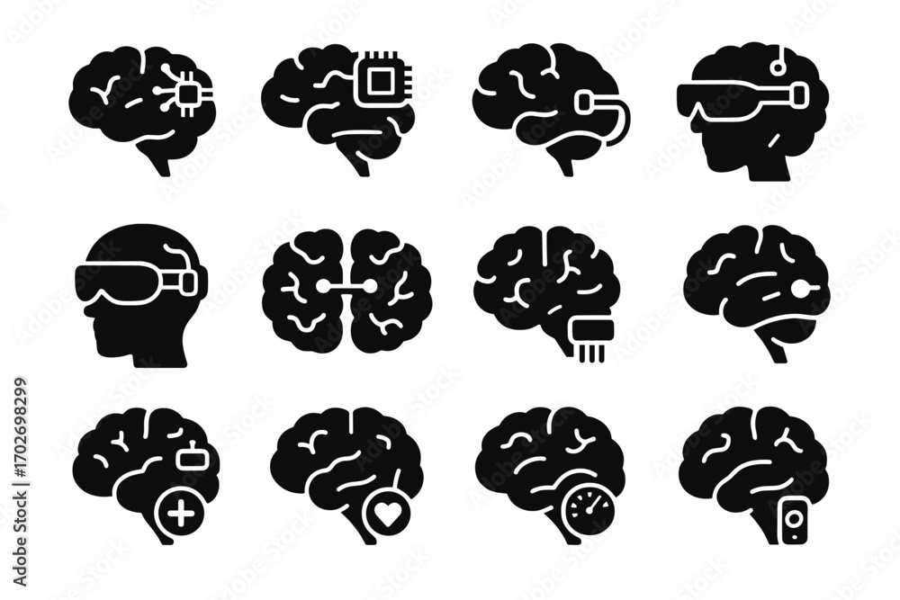 Poster computer control cognitive command brain recorder icon implant interface boost vector