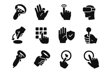 Vr gesture trigger pointer pull icons controller joystick vector icon tap interaction