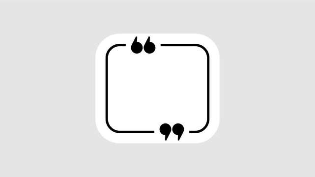 Square quote mark graphic animation. Alpha channel. Transparent background motion design. 4K resolution