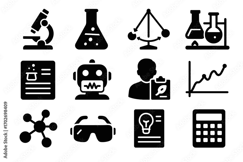 Poster lab sheet icon hypothesis vector equipment model tutor calculator ai icons science