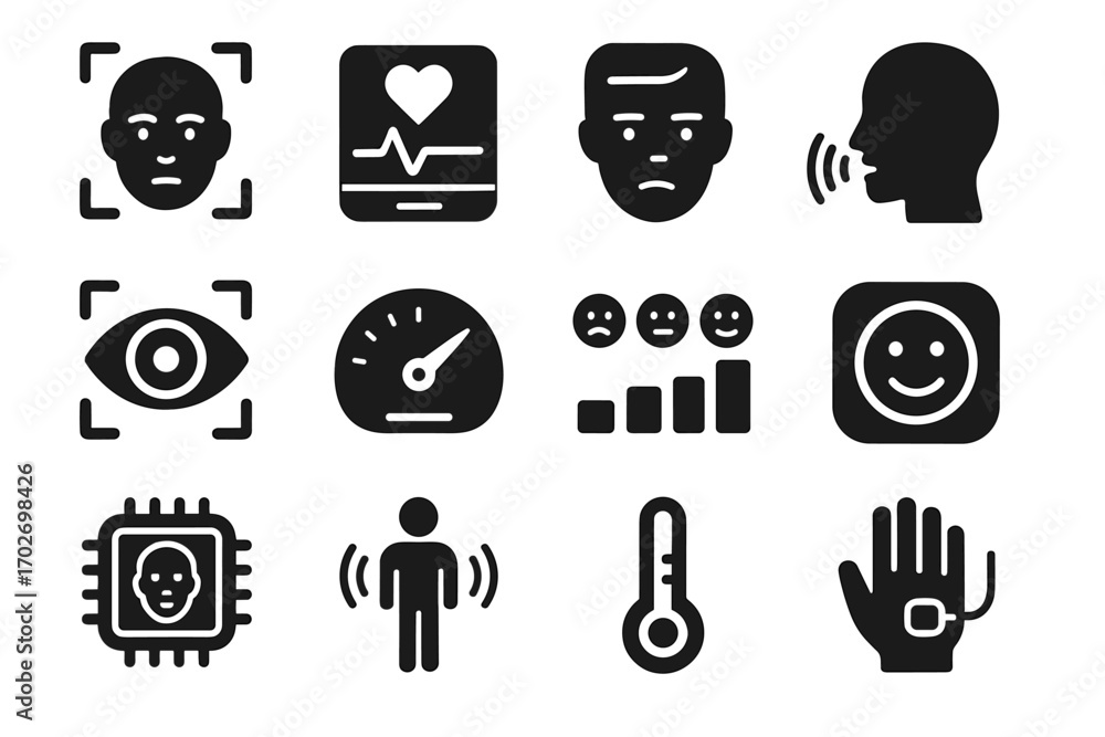 Poster tracker emotion processor icon skin vector conductance sensor pupil chart monitor icons