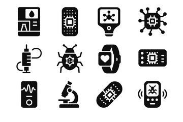 Nanosensor injector molecular nanotech diagnostic controller icon capsule chip smart vector icons