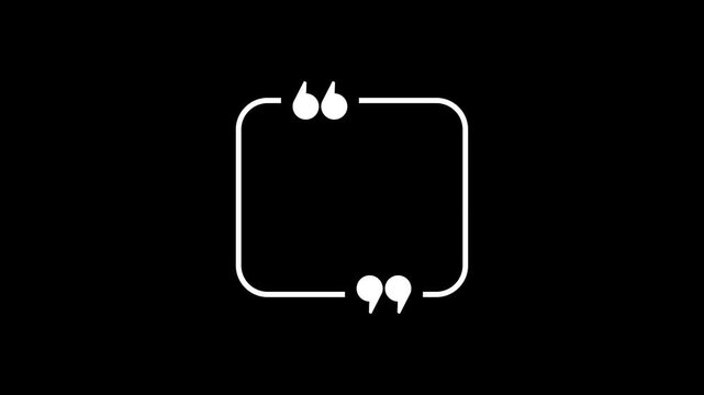 Square quote mark graphic animation. Alpha channel. Transparent background motion design. 4K resolution