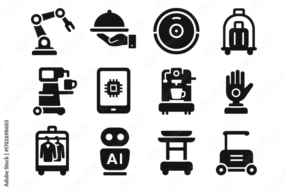 Poster control wardrobe butler vector tablet module icon tray icons robot smart gesture