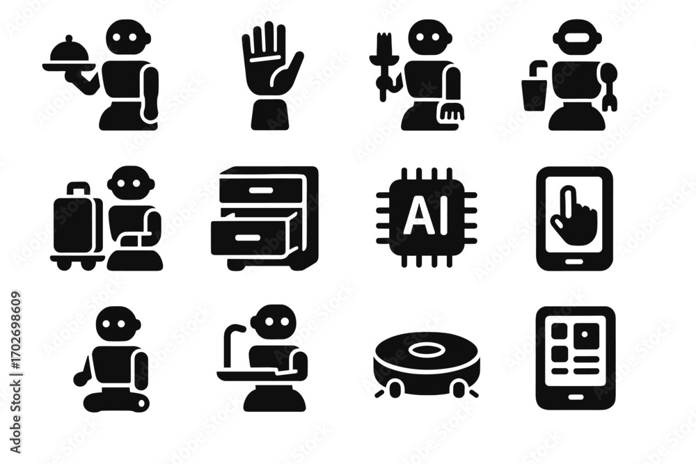 Poster wardrobe platform vacuum automation robot vector control gesture module chip mobility icon