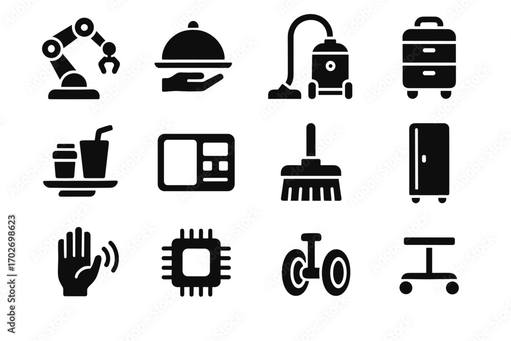 Poster beverage wardrobe tools support ai tablet icon panel sensor module butler vector