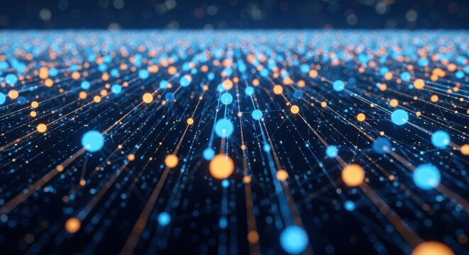 Abstract Network of Glowing Orbs and Lines Representing Data Connections