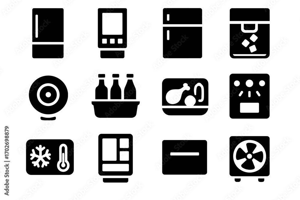 Poster icons sensor display fridge vector led icon digital smart door module drawer
