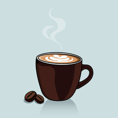 Obraz premium A Steaming Brown Coffee Mug With Two Rich Coffee Beans Vector Illustration
