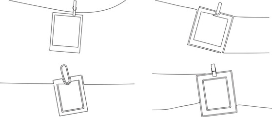 Set of photo frame one continuous line art, Vector illustration, One line art, Line art graphic style