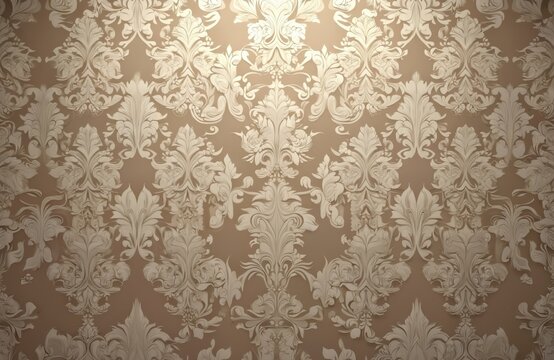 Elegant damask wallpaper design in muted beige tones. Vintage baroque pattern with floral, leaf elements, luxury interior decor. Antique classic textile, upholstery fabric background. Seamless - Powered by Adobe