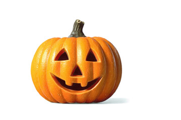 A classic carved halloween pumpkin with a friendly glowing face, isolated on a transparent background
