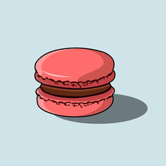 A Sweet Pastel Red Macaron Or Macaroon Soft Glossy Finish Chocolate Cream Filling Vector Illustration