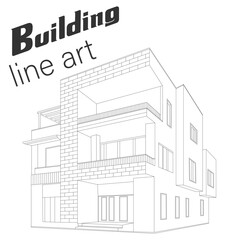 Modern Building Line Art Vector Illustration, Minimalist Architecture Outline Drawing, Cityscape Skyline Design, Urban Construction Landmark, Contemporary Office and Apartment Exterior, Abstract Archi